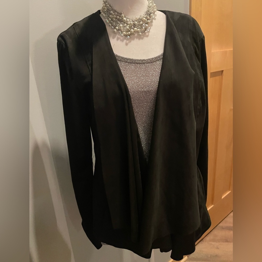Hutch Black Waterfall Jacket L NWT Faux Suede Open Front Blazer Evening Holiday